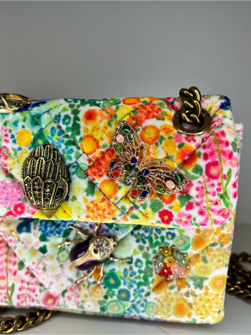 EUC Kurt Geiger Bugs Floral Couture Crossbody Velvet - Picture 6 of 9